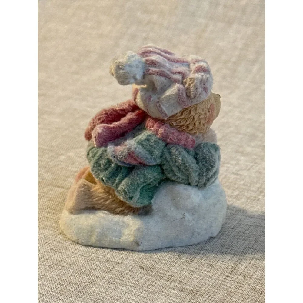 Cute Winter Bear Figurine Sitting on Snow Wearing Hat and Scarf Collectible VTG
